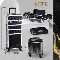 Chariot Verrouillable Professionnel 4 en 1 en Aluminium de Haute Qualité, Grande Capacité, Valise à Roulettes Cosmétique avec Tiroirs pour Salon de Manucure et Rangement de Maquillage