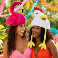Deux serre-têtes de Noël à fleurs, chapeaux de Père Noël, décorations de fête, accessoires de costume en peluche flamant rose et dinde en aluminium