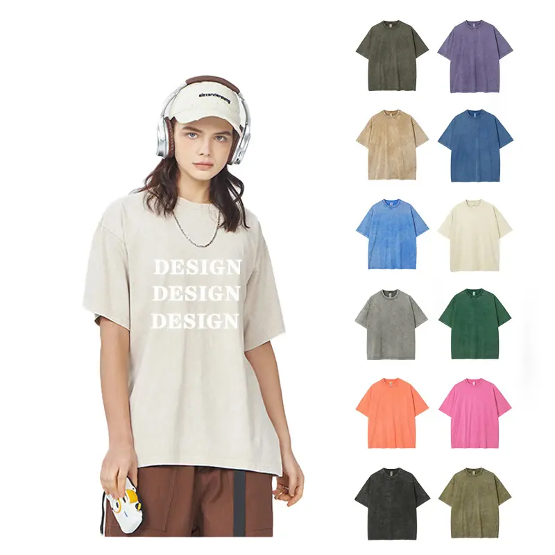 T-shirt personnalisé Streetwear vintage T-Shirt haute qualité impression logo marque privée surdimensionné lavé à l'acide Tshirt col O