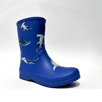 Bottes de pluie mi-mollet pour enfants à motif requin bleu, chaussures en caoutchouc résistantes à l'usure pour garçons, usage quotidien en extérieur