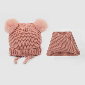 Ensemble <span class=keywords><strong>bonnet</strong></span> <span class=keywords><strong>et</strong></span> écharpe en tricot pour enfants d'hiver 100% Acrylique Toddler Knitted Pompom Warm Hats - Product Image 4