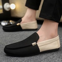 Mules en toile pour hommes, sans talon, avec boucle en métal doré, semelle plate souple, à enfiler, chaussures décontractées de conduite