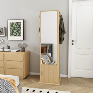 Gabinete de Maquillaje/Joyería Giratorio 360° Moderno y Ecológico <span class=keywords><strong>con</strong></span> <span class=keywords><strong>Espejo</strong></span> de Cuerpo Entero, Perchero y 4 Estantes Abiertos - Product Image 2