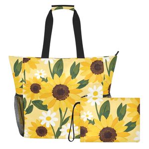 Sunflower <b>Beach</b> Tote <b>Bags</b> with Custom Printed Logo Wholesale Large <b>Beach</b> <b>Bag</b> with Zipper Pouch Shoulder <b>Bag</b> for <b>Women</b> - Product Image 2