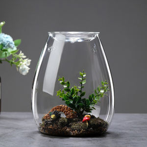 Terrarium en verre borosilicate géométrique élégant, fait main, écologique, style Japandi, <span class=keywords><strong>vase</strong></span> de table avec couvercle amovible - Product Image 4
