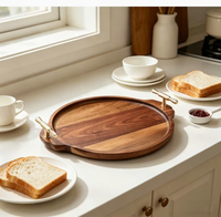 Plateau de service rond décoratif moderne et minimaliste en bois de rose et d'acacia pour apéritifs et utilisation sur table basse