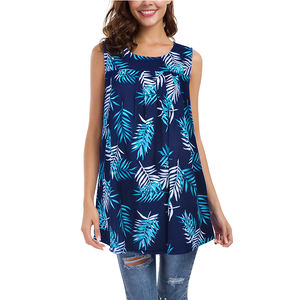 Ultimo Design logo personalizzato 100% poliestere semplice Casual donna senza maniche plissettato ufficio camicetta Top vendita calda - Product Image 4