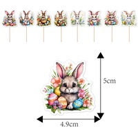 8pcs Easter Watercolor Cute Bunny Cupcake Topper Rabbit Easter Egg Flower Cake Decoration Spring Party Supplies