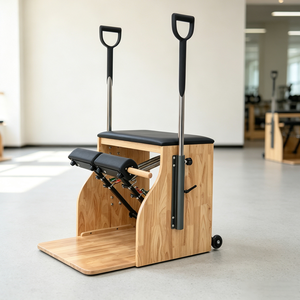 <span class=keywords><strong>Chaise</strong></span> de Pilates en bois de caoutchouc commercial avec coussin en PU, résistance réglable, poignées et <span class=keywords><strong>roulettes</strong></span> - Product Image 6