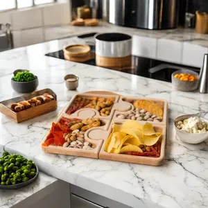 Houten Dienblad Met 4 Mini-Dienbladen Voor Snacks En Gerechten Elegant Bord Voor Entertainment