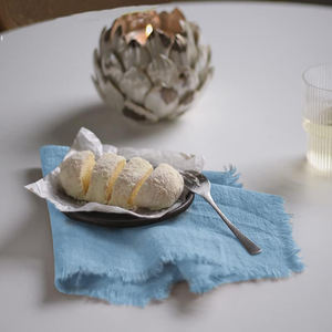 Serviettes en tissu de lin 100% de haute qualité Orange et blanc brodé serviette cousue Techniques faites à la main - Product Image 4