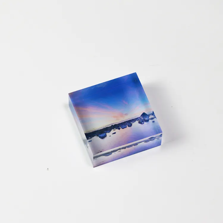 Bloque de cubo de foto acrílica Premium personalizado 100x100x35mm Marco de bloque de acrílico de cristal impresión UV bloques de imagen de paisaje