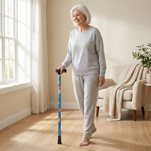 Bastón ajustable de aluminio con diseño impreso para apoyo de personas mayores y uso en exteriores, talla única, azul - Product Image 1