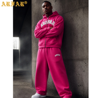Ensemble de survêtement 2 pièces pour homme avec logo personnalisé, comprenant un sweat à capuche zippé à double couche en polaire épaisse brodé et un pantalon de survêtement à jambes larges