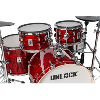 Découvrez la Batterie Électronique Série Lightning Rouge, Instrument à Percussion avec Cymbales 14/16/17/20 et Fûts 10/12/14/16/22