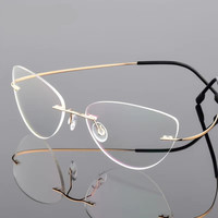 Gafas Ópticas Personalizadas con Logotipo 2026, Ligeras, sin Montura, de Aleación de Titanio, Monturas de Gafas de Ojo de Gato para Hombre y Mujer