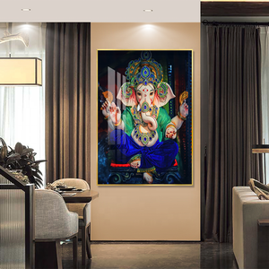 ガネーシュ神の宗教的な真鍮の像額入り絵画インドの神々アート5Dダイヤモンドクリスタル磁器絵画壁の装飾 - Product Image 4