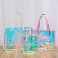Sac fourre-tout holographique en PVC taille L personnalisé pour femme, sac à main décontracté à fermeture ouverte, motif imprimé avec logo et lettres, bandoulière, 2-2,9 L