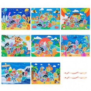 Jeu de pêche magnétique en bois pour enfants, créatif et écologique, sur le thème des créatures marines - Product Image 6