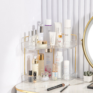 Shuangqing Double Layer Corner Storage Rack For Cosmetics Bathroom Organizer Transparent Green 2 Tier Makeup Storage <b>Shelf</b> - Product Image 2