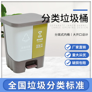 Foot Operated Recycling <b>Bin</b> Double Compartment With Lid For Kitchen Living Room Indoor Use HDPE Material - Product Image 2