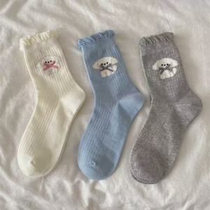 कार्टून कुत्ते के साथ महिलाओं की लुभावनी सूती मोजे ने वसंत शरद ऋतु के लिए दैनिक उपयोग मोजे को बुना - Product Image 2