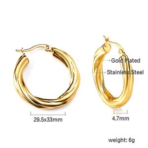 Boucles d'oreilles pendantes étoiles épaisses hypoallergéniques tendance, vente en gros, boucles d'oreilles créoles torsadées en acier inoxydable pour femmes - Product Image 2