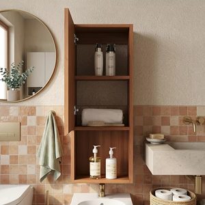 <span class=keywords><strong>Armoire</strong></span> <span class=keywords><strong>murale</strong></span> de salle de bain en bois cannelé <span class=keywords><strong>avec</strong></span> étagère ouverte, <span class=keywords><strong>armoire</strong></span> de rangement latérale pour salle de bain <span class=keywords><strong>avec</strong></span> compartiment caché, organisateur mural - Product Image 6