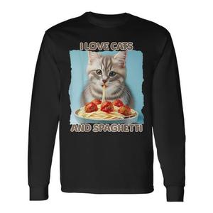 T-shirt à manches longues pour enfants, joli motif de chat tigré, I Love Cats And Spaghetti - Product Image 1