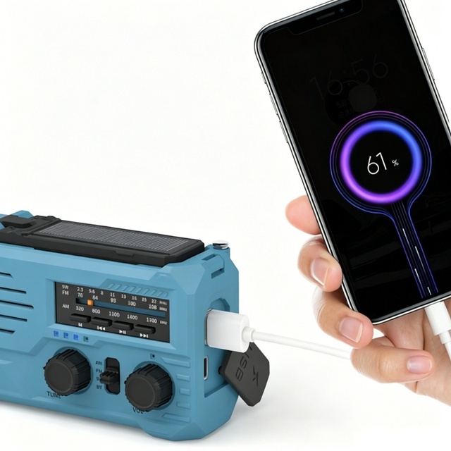 Portable 2000mAh Rechargeable Emergency Solar Hand Crank Radio LED Flashlight Reading Lamp SOS Alarm Weather Radio Power Bank