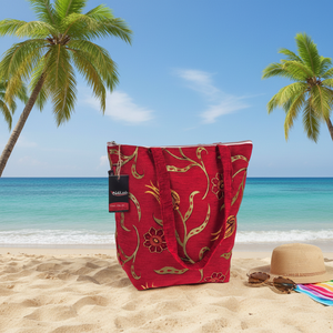 Tela roja y con amarillo tulipán auténtico bolsa de playa de turquía - Product Image 3