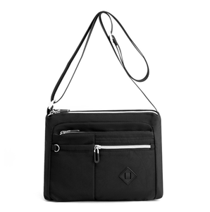 Black <b>Nylon</b> Women Messenger <b>Bag</b> Lightweight Crossbody Shoulder Handbag Multi Pocket Bookbag for Daily Commute - Product Image 1