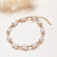 Bracelet en perles d'eau douce plaqué or 18 carats HECATE, perles rondes de 8 mm, qualité AA, certifié par un tiers, pour femmes