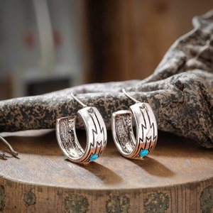 <strong>Western</strong> Cowgirl INS Hit <strong>Jewelry</strong> Cross-border E-commerce <strong>Supply</strong> Turquoise a Pair of Vintage Turquoise-decorated Hoop Earrings - Product Image 4