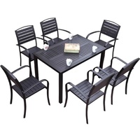Fauteuil d'extérieur empilable avec assise et dossier en lattes WPC, structure métallique anti-corrosion, imperméable, pour ensemble de jardin, chaise de salle à manger