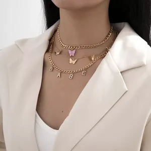 Catene Boho a strati con farfalla e strass lettera ciondolo collana da donna alla moda da donna accessori quotidiani sul <span class=keywords><strong>collo</strong></span> - Product Image 2