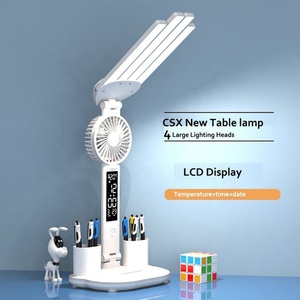 Lámpara de Mesa LED Plegable con Cuatro Cabezales, Pantalla de Hora y Calendario, Portaplumas, Protección Ocular y Ventilador para Lectura y Estudio - Product Image 2