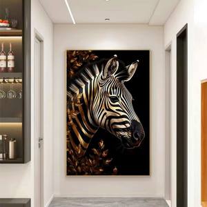 लक्जरी आधुनिक काले सोने के ज़ेबरा पशु कैनवास क्रिस्टल चीनी मिट्टी के लिए दीवार कला - Product Image 4