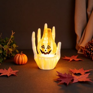 Luci LED a Forma di Mano di Scheletro e Zucca per Halloween, Candela Elettronica Bianco Caldo con Volti Spaventosi per Decorazioni da Tavolo e Feste - Product Image 4