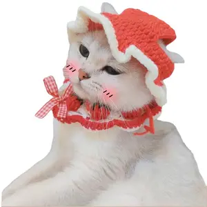 Benang wol tenun tangan hewan peliharaan anjing kucing lucu tutup kepala rias silang lucu