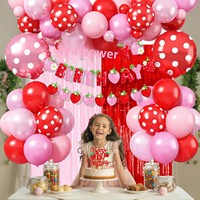 Kits de Décoration d'Anniversaire Fraise en Gros avec Ballons en Aluminium à Pois, Bannière Fraise Sucrée et Décoration de Gâteau