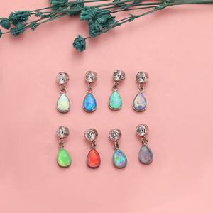 Pendientes roscados Piercing plano del cartílago del trago Joyería Perla Ópalo Piedra G23 Titanio Lágrimas Colgante Gota de plata Moda - Product Image 4