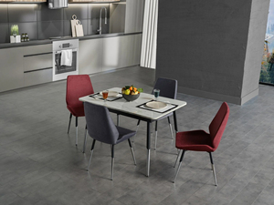 Ensemble de salle à manger moderne extensible et pliable, table en acier inoxydable à motif marbre de luxe, gain de place, 4 chaises en velours colorées (2 - Product Image 1