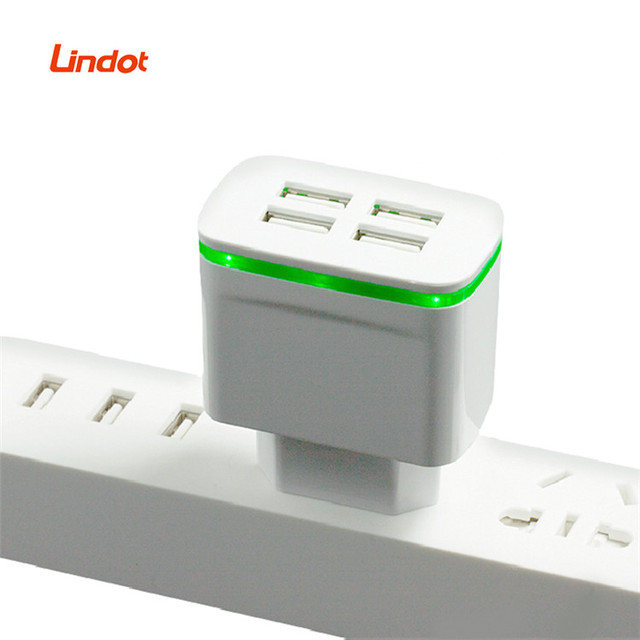Iphoner Charger 4-Port USB Fast Charging Wall Adapter with LED Indicator EU/US Plug Overcurrent Protection for Mobile Phones