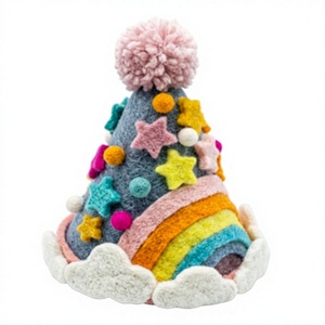 Handmade Eco-Friendly 100% Certified Wool Traditional Rainbow Hat <b>Stars</b> Pom Poms Wall <b>Hanging</b> Christmas Decoration Indoor Decor - Product Image 4