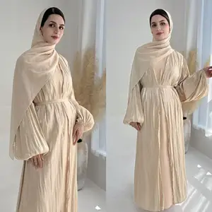 Sharut Wholesale Turkish Luxury Modest Abaya Balloon Sleeve Women Muslim Dress Robe Shining Satin Silk Open Kimono Dubai Abaya