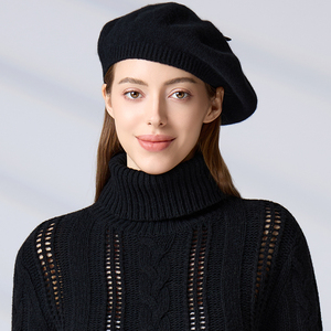 Boina Francesa de Cachemira 100% Tejida a Mano, Gorro de Invierno para Mujer, con Borde Acanalado, Color Sólido, de Lujo y Suave - Product Image 4