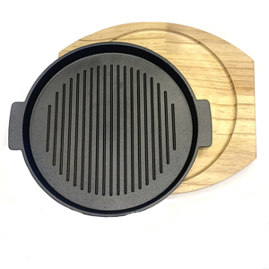Mini sartén de hierro fundido ecológica de alta calidad, dos asas laterales, antiadherente, diseño moderno, parrilla coreana para barbacoa, bandeja de madera - Product Image 3
