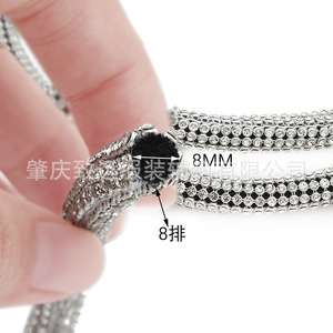Cordón de Malla de Aluminio con Diamantes de Imitación, 2mm, 8 Filas, Redondo, Negro y Blanco, Accesorios de Joyería DIY para Ropa, Cuellos, Sombreros, Mochilas - Product Image 2