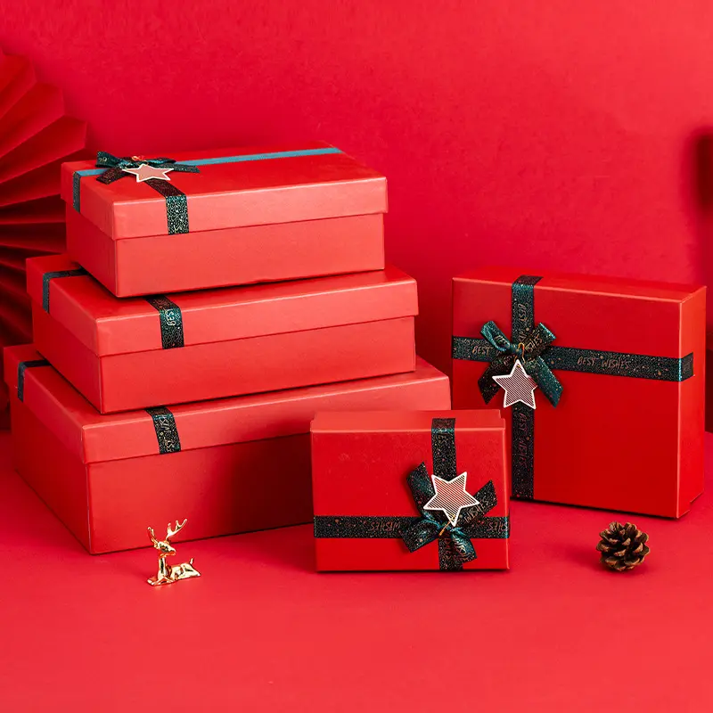 도매 천국과 지구 커버 선물 상자 붉은 축제 선물 상자 크리스마스 판지 상자 선물 가방
